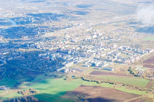 Vologda City bird's-eye view. Aerophotographing Vologda. Houses and buildings of the city.