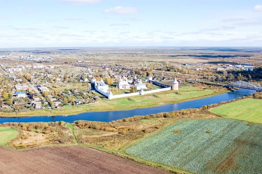 Vologda City bird's-eye view. Aerophotographing Vologda. Houses and buildings of the city.