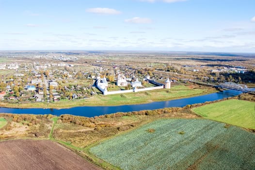 Vologda City bird's-eye view. Aerophotographing Vologda. Houses and buildings of the city.