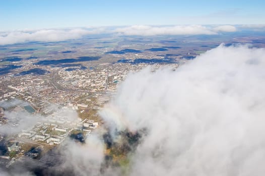 Vologda City bird's-eye view. Aerophotographing Vologda. Houses and buildings of the city.
