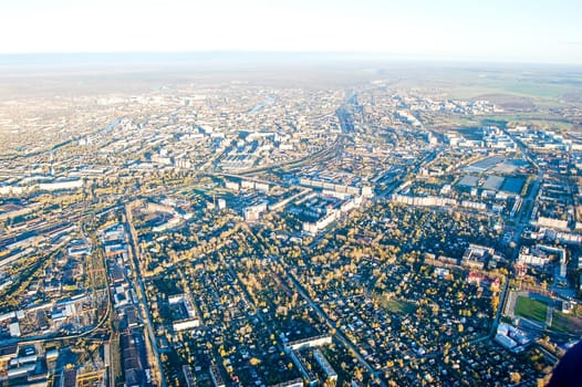 Vologda City bird's-eye view. Aerophotographing Vologda. Houses and buildings of the city.