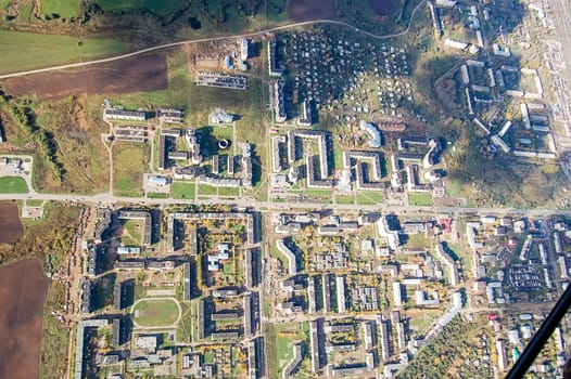 Vologda City bird's-eye view. Aerophotographing Vologda. Houses and buildings of the city.