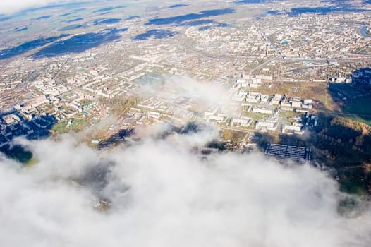 Vologda City bird's-eye view. Aerophotographing Vologda. Houses and buildings of the city.