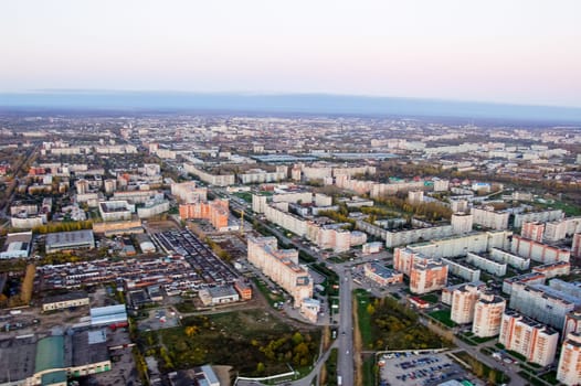 Vologda City bird's-eye view. Aerophotographing Vologda. Houses and buildings of the city.