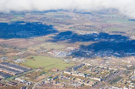 Vologda City bird's-eye view. Aerophotographing Vologda. Houses and buildings of the city.