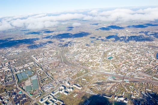 Vologda City bird's-eye view. Aerophotographing Vologda. Houses and buildings of the city.