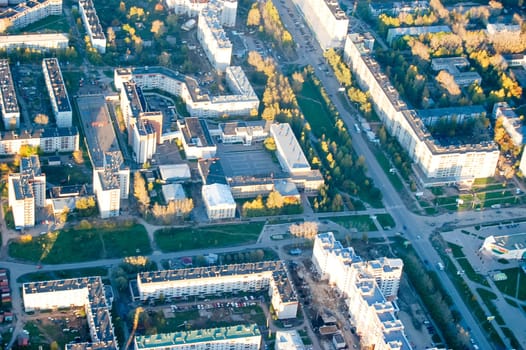 Vologda City bird's-eye view. Aerophotographing Vologda. Houses and buildings of the city.