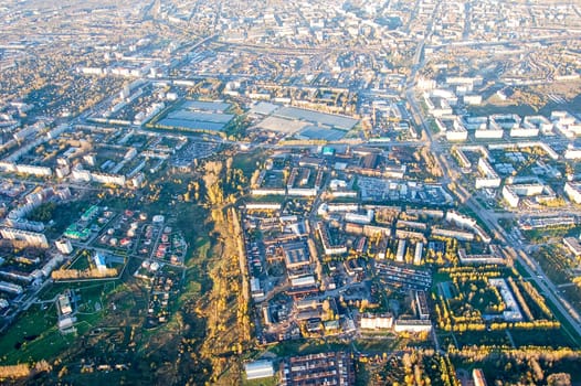 Vologda City bird's-eye view. Aerophotographing Vologda. Houses and buildings of the city.
