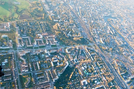 Vologda City bird's-eye view. Aerophotographing Vologda. Houses and buildings of the city.