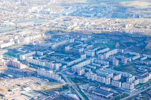 Vologda City bird's-eye view. Aerophotographing Vologda. Houses and buildings of the city.