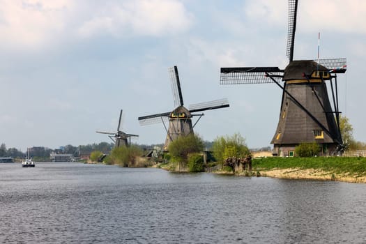 The windmills at Kinderdijk, the Netherlands, a UNESCO world heritage site. Built about 1740 system19 windmills is part of a larger water management system to prevent flooding.