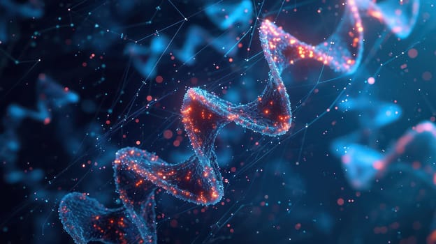 Abstract glowing DNA molecular tech background. Generative AI design