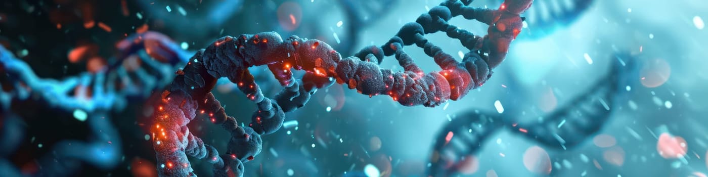 Abstract glowing DNA molecular tech background. Generative AI design
