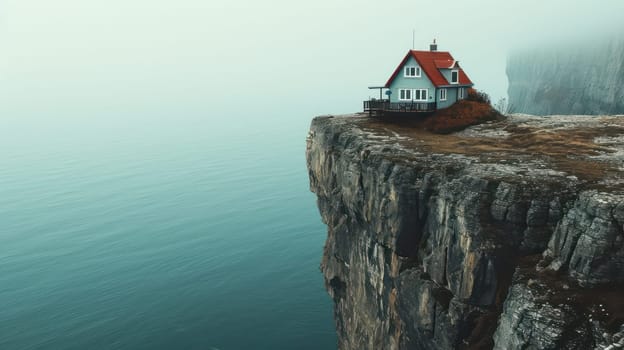 Cozy house on the sea cliff. Generative AI mage