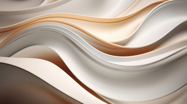 Golden and white smooth liquid waves abstract background. Generative AI design