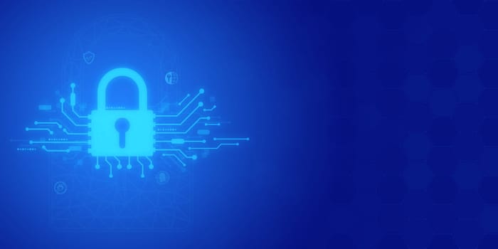 Futuristic blue key and Security abstract technology background. Artificial intelligence digital transformation and Business quantum internet network communication and Antivirus.