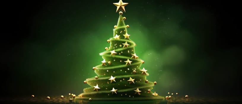 A festive green Christmas tree adorned with gold star ornaments stands ready to bring holiday cheer.