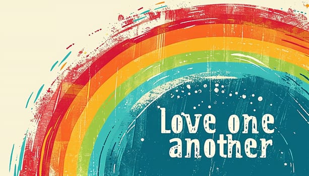 Rainbow with the text "Love one another"" Relationships,love,romance, LGBTQ, emotions background. Copy space Family"