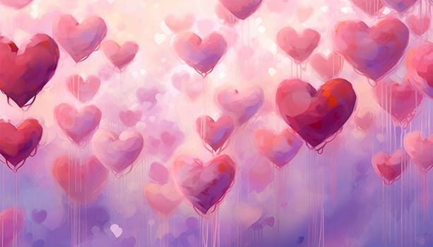 Pastel blurred heart bokeh background, Valentine's Day card texture. Purple pink hearts soft colors Valentine's Day background beauty