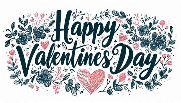 Valentine's greeting background design. Happy valentine's day text with elegant hearts decoration for valentine card. illustration. Pink colorful hearts flat lay against white background.