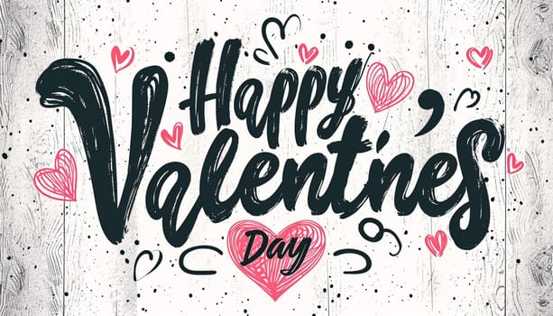 Valentine's greeting background design. Happy valentine's day text with elegant hearts decoration for valentine card. illustration. Pink colorful hearts flat lay against white background.