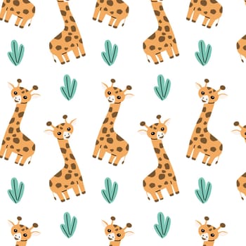 cartoon animals giraffe and grass grass on white background. Vector illustration