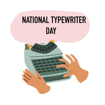 human hand writing on typewrite, national typewriter day banner. Vector illustration isolated.