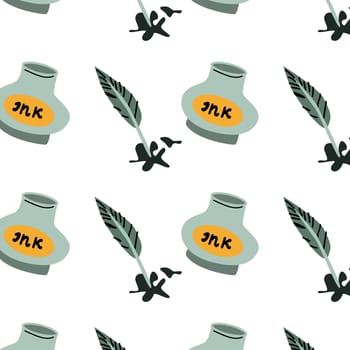 ink and feather - poetry seamless background. Vector illustration can used for textile, notebook covers, poster, greeting card, wallpapers.