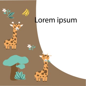 cartoon animal giraffe background with copy space. Vector illustration can used for baby celebration banner.