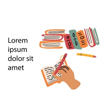 education concept in library, in home. Vector illustration with copy space. Can used for library day, education background.