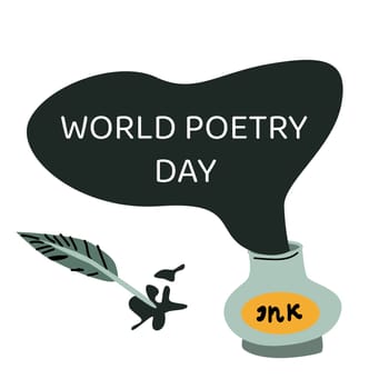 world poetry day banner with ink and feather. Vector illustration cartoon items for writing.