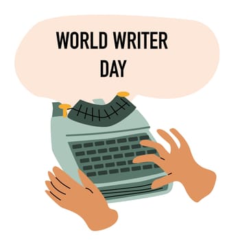 human hand writing on typewrite, writer day banner concept. Vector illustration isolated. Retro vintage style.