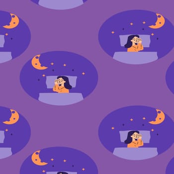 sleeping woman in bedtime seamless pattern. Vector illustration can used for wrapping paper, textile.