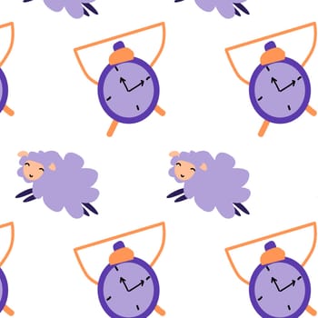 cartoon sheep and clock vector background. Vector illustration isolated. Good night seamless pattern.
