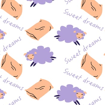 cartoon sheep and pillow vector background. Vector illustration isolated. sweet dreams backdrop.