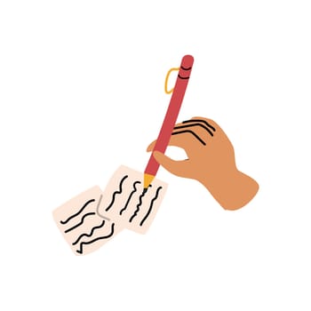 human hand writing on paper. Vector illustration isolated. Retro vintage style. Note on paper background.