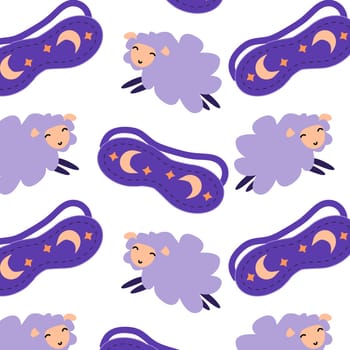 cartoon sheep and sleeping mask vector background. Vector illustration isolated. Suitable for textile, wrapping paper, poster.