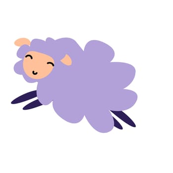 cartoon jumping sheep isolated. Vector illustration on white background. Can used for pattern, greeting card.
