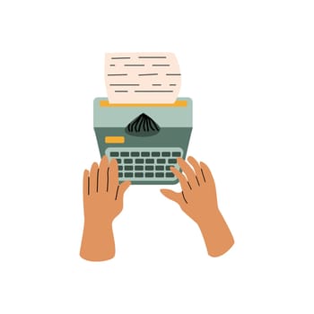 human hand writing on typewrite, author, poetry concept. Vector illustration isolated. Retro vintage style. Can used for world writer. copywriter day banner.