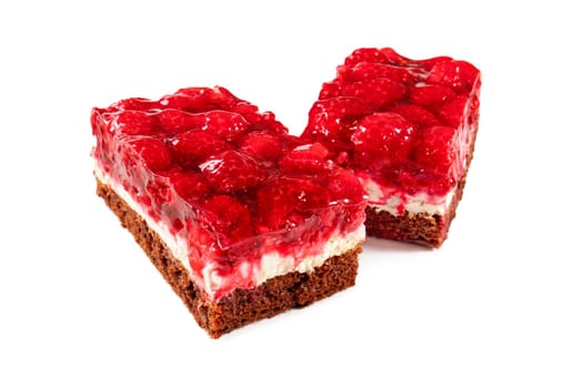 Two raspberry tarts, freshly baked and glistening with a generous layer of raspberry jam. The tarts are generously filled with plump raspberries, creating a mouth-watering burst of flavor and color. The tarts are displayed on a white background, making them a tempting treat.