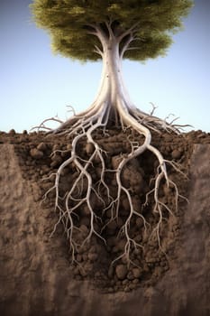 Section soil tree root banner. Organic botany. Generate Ai