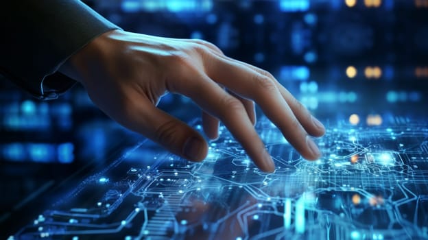Concept of Artificial intelligence AI research of robot and cyborg development for future of people living. Digital data mining and machine learning technology design for computer brain.