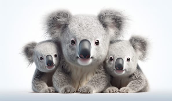 Koala Bear with her babies joey isolated on bright background. artificial art
