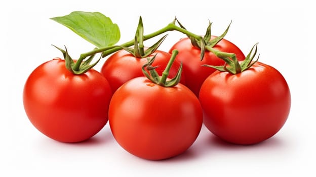 Fresh Tomatoes on green branch isolated on white background. artificial art