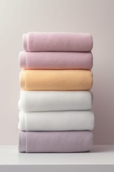 Stack of folded Towels on bright background. artificial art