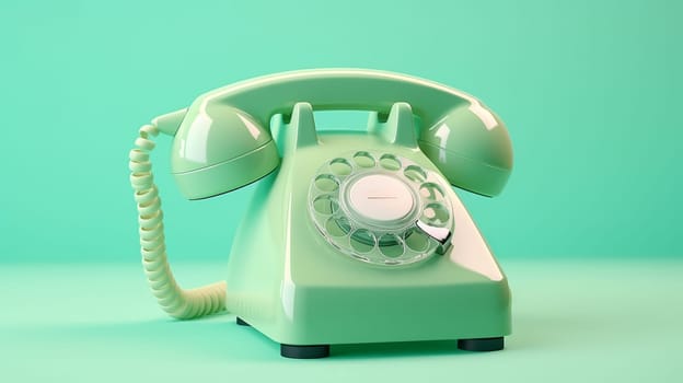 Mint vintage telephone isolated on green background. artificial art