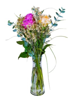 Closeup of an isolated flower arrangement in a glass vase