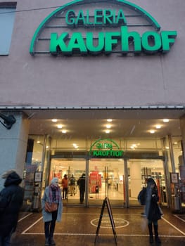 Logo and entrance area of the Galeria Kaufhof in Freiburg im Breisgau