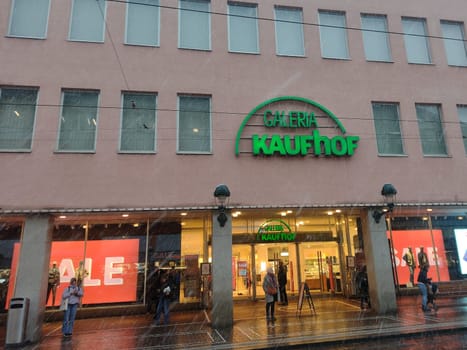 Logo and entrance area of the Galeria Kaufhof in Freiburg im Breisgau