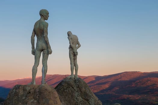 El Torno, Spain - Jan 21st, 2024: Mirador de la Memoria. El Torno, Caceres, Jerte valley viewpoint. Sculpted by Francisco Cedenilla Carrasco, 2009